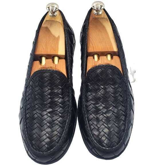 Italy Bragano Cole Haan Men's size 9 Black Woven Leather Loafer Dress Shoes - Picture 2 of 11
